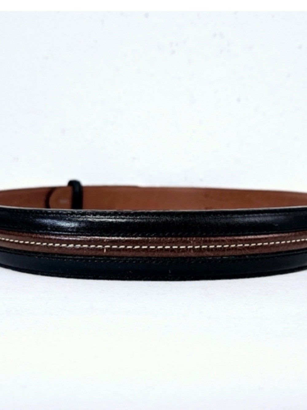 Brighton Double-Stitch Inlay Leather Belt in Black and Brown Size 36 - Picture 3 of 5